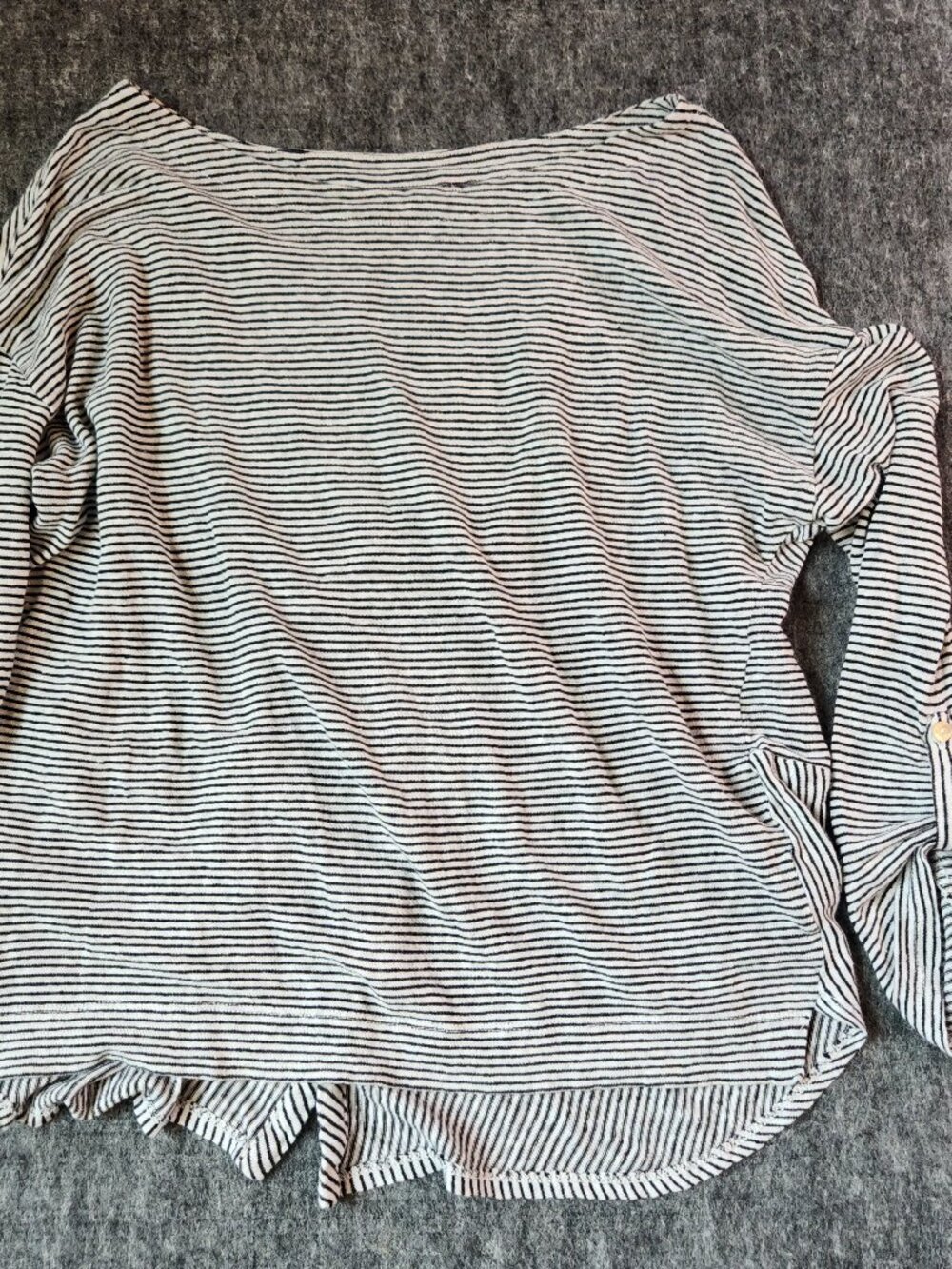 Adrienne Vittadini 100% Linen Striped Roll Tab Sleeve Button Back Top Size XL